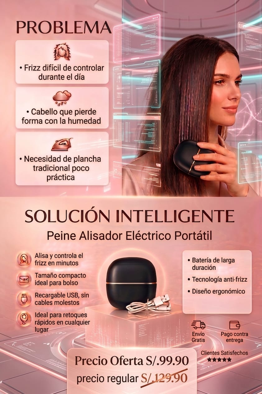 PEINE ALISADOR PORTÁTIL RECARGABLE